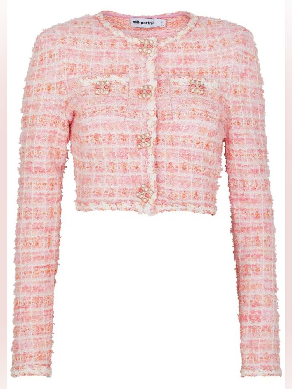 SELF-PORTRAIT Checked Boucle Knitted Cardigan